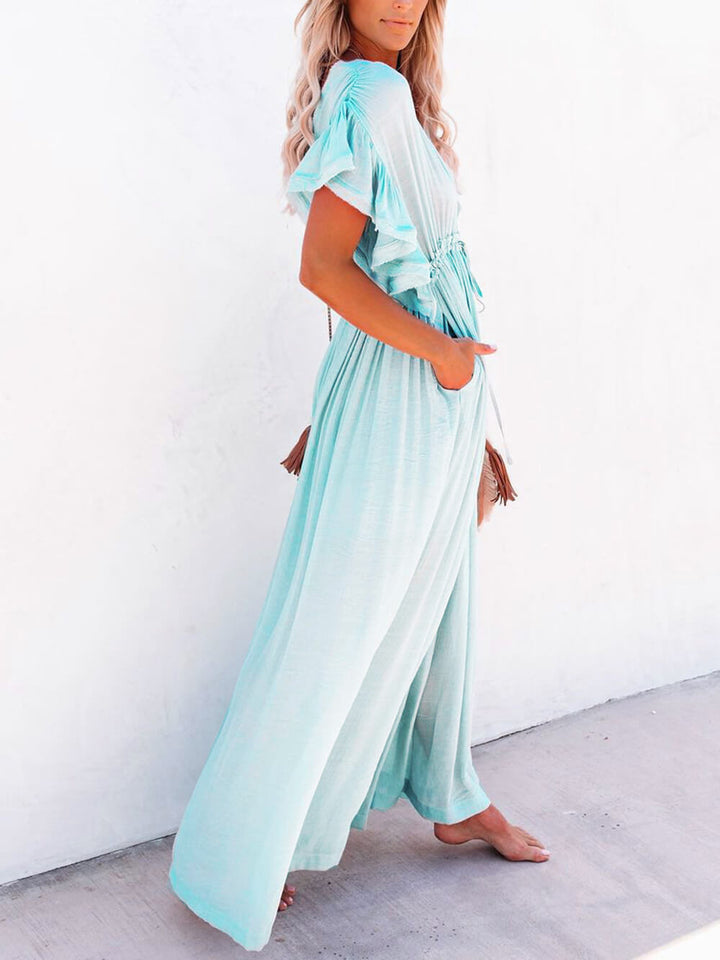 W&W Mode | Stil Maxi Kleid mit Flatterärmeln für Frauen