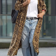 WW | Rosiedress Revers Offene Vorderseite Leopard Midi Trendy Mantel