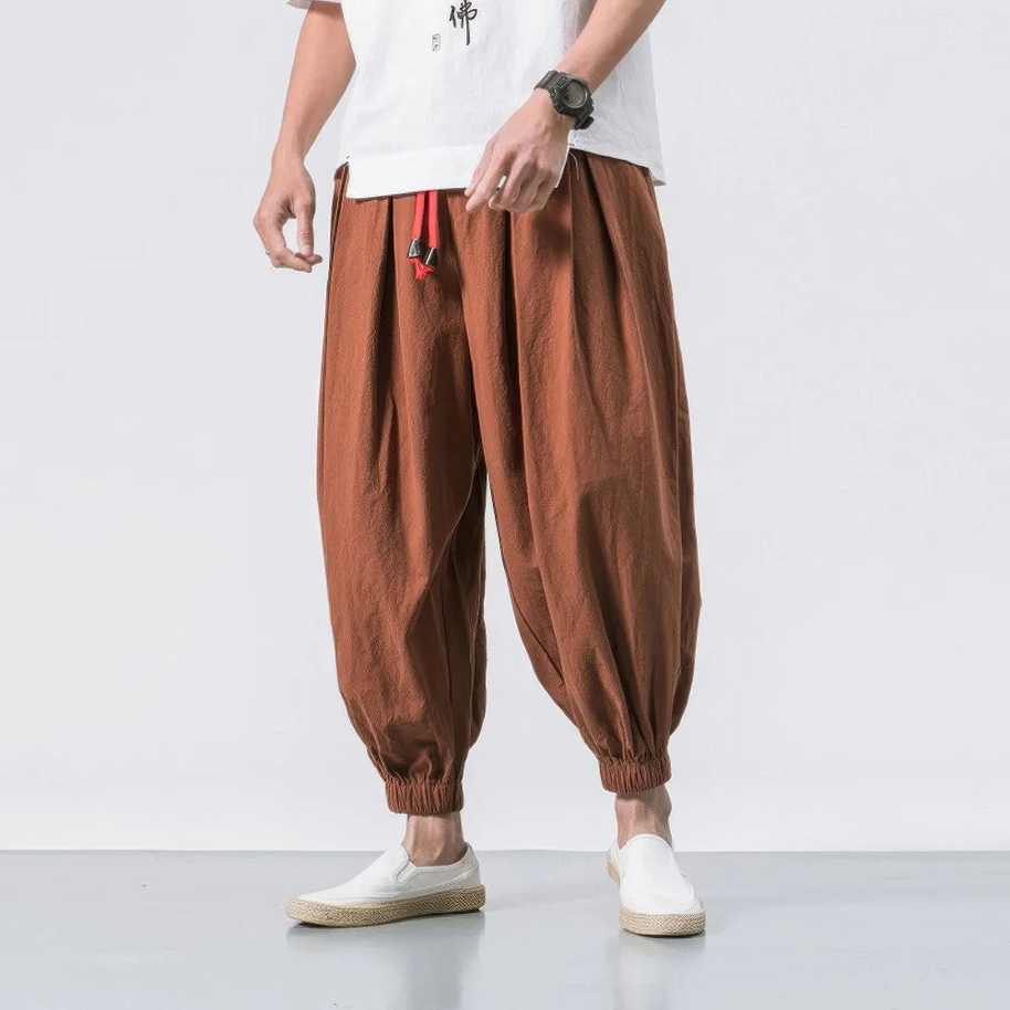 WW | Herren Leinen Lockere Harembroek Bequeme Sommerhose Für Männer