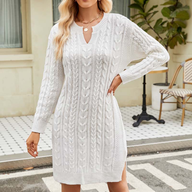 W&W Mode Kleid | Lässiges Strickkleid mit Zopfmuster