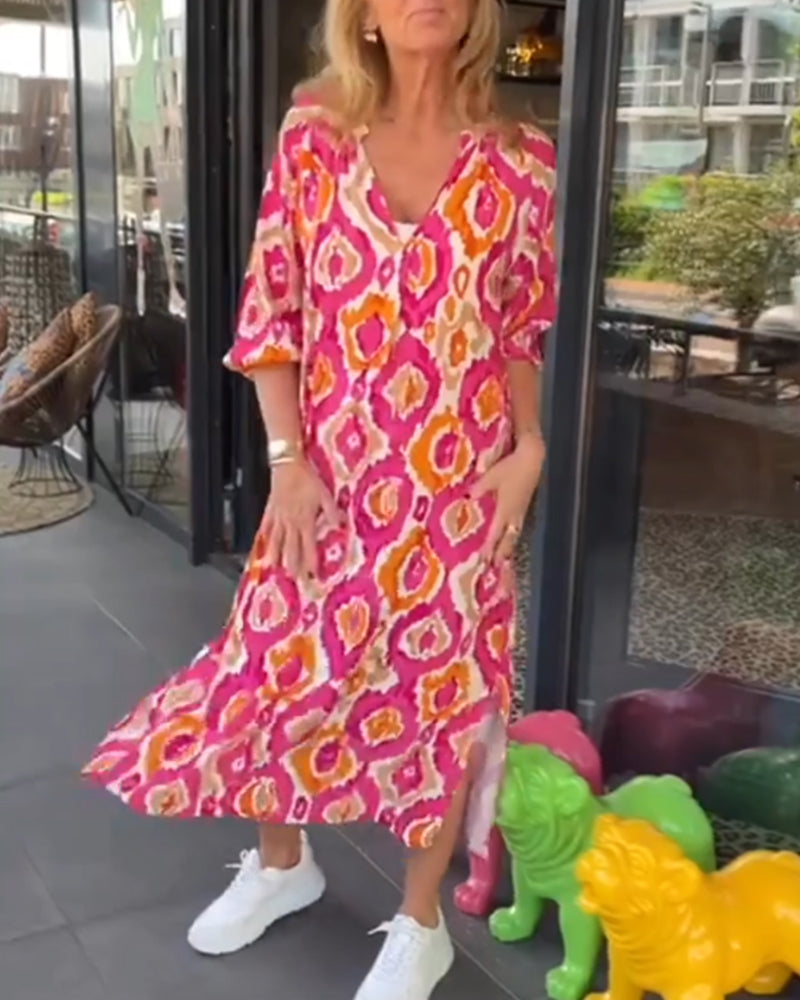 Damen Kleid mit Motivdruck und halben Ärmeln