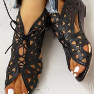 WW | Flache Sandalen Im Ethnischen Stil Mit Aussparung