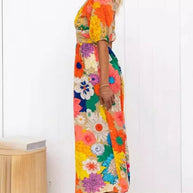 WW Floral Sommerkleid | Luftiges elegantes Sommerkleid mit V-Ausschnitt und Bubble Sleeves und Blumendruck