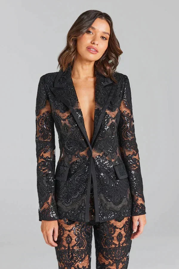 W&W Mode | Luxuriöses Pailletten Blazer Und Hosen Satz