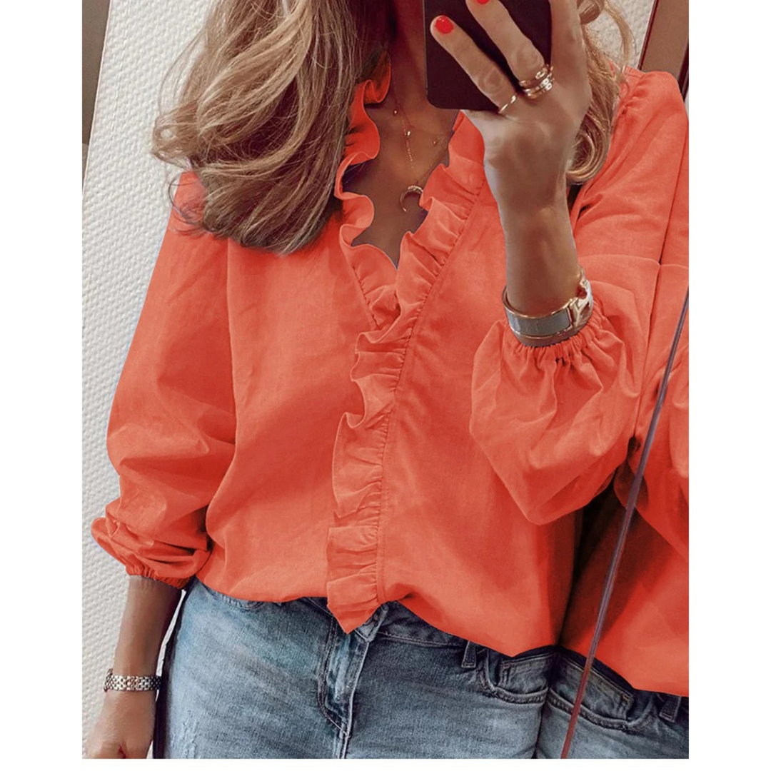 W&W Mode | Chiffon lila Blumenmuster V-Ausschnitt Damenhemd