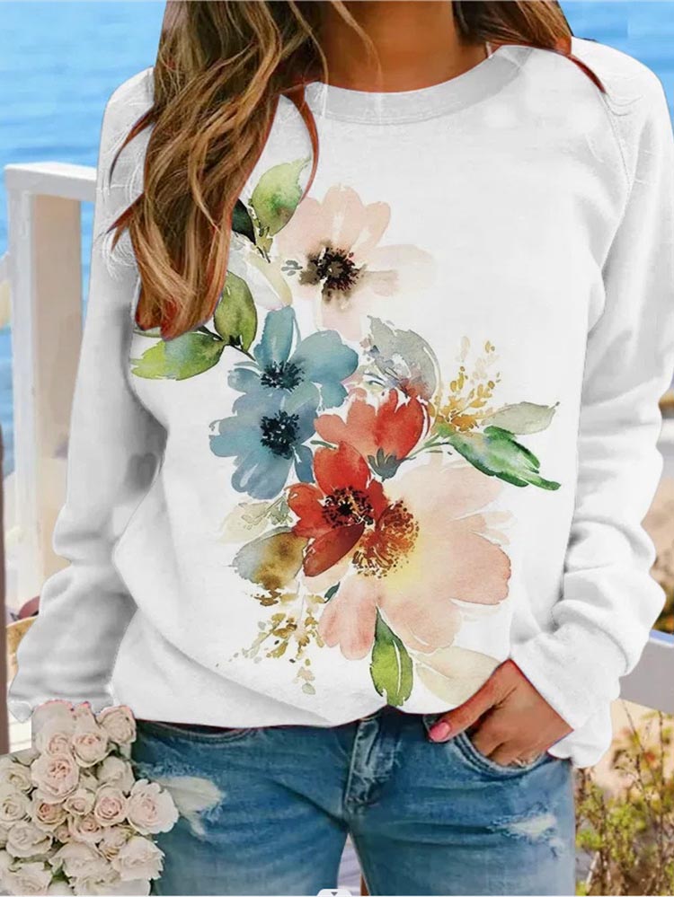 WW | Gemusterter Druck Rundhals Sweatshirt