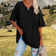 WW | Lässiges T-shirt Mit Übergröße V-ausschnitt Für Damen