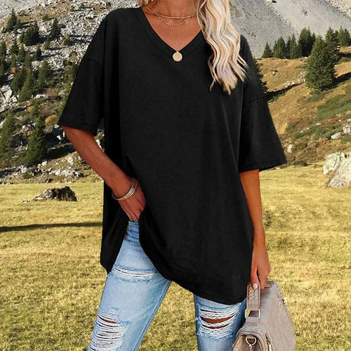 W&W Mode | Lässiges T-shirt Mit Übergröße V-ausschnitt Für Damen