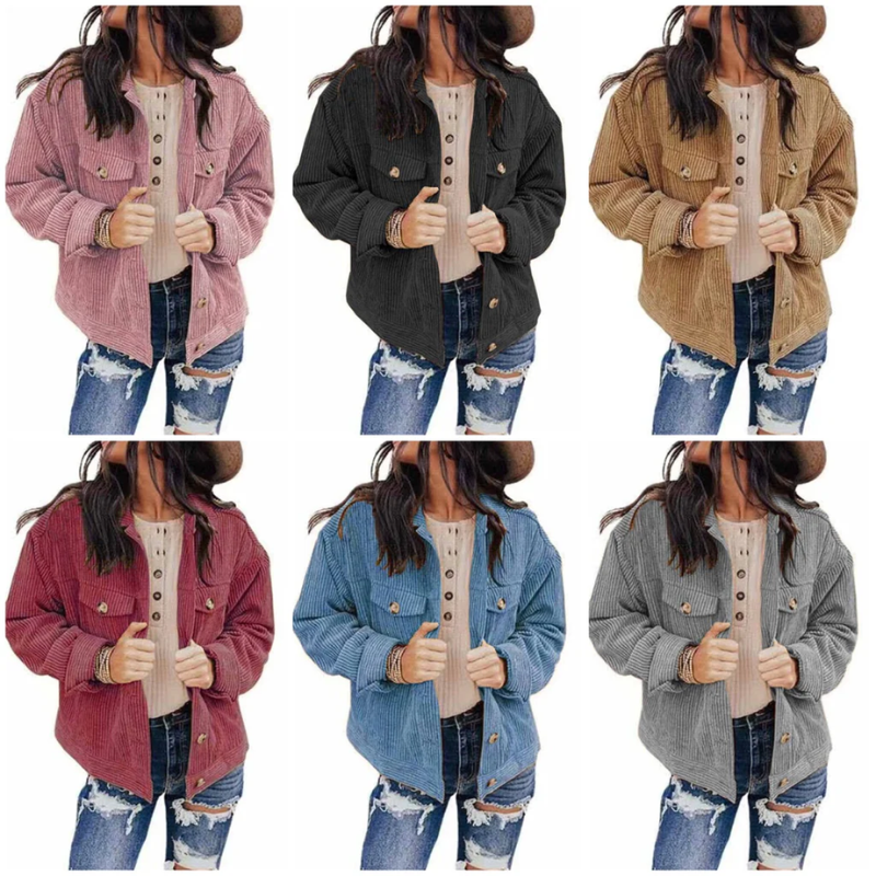 W&W Mode | Damen Jacke Cord Oversize Look Mit Knöpfen Und Brusttaschen