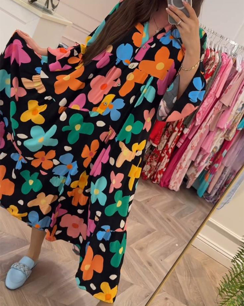 Noa - Lässiges Kleid mit Trompetenärmeln und Blumenmuster