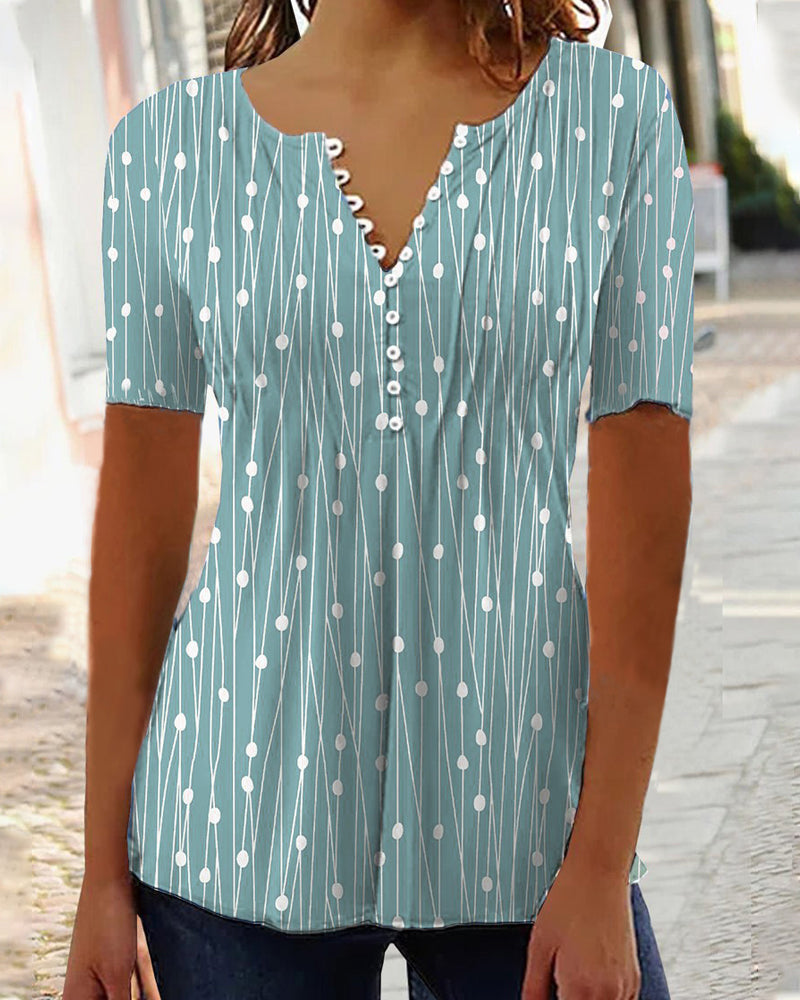 WW | Punkte-Muster T-Shirt mit V-Ausschnitt