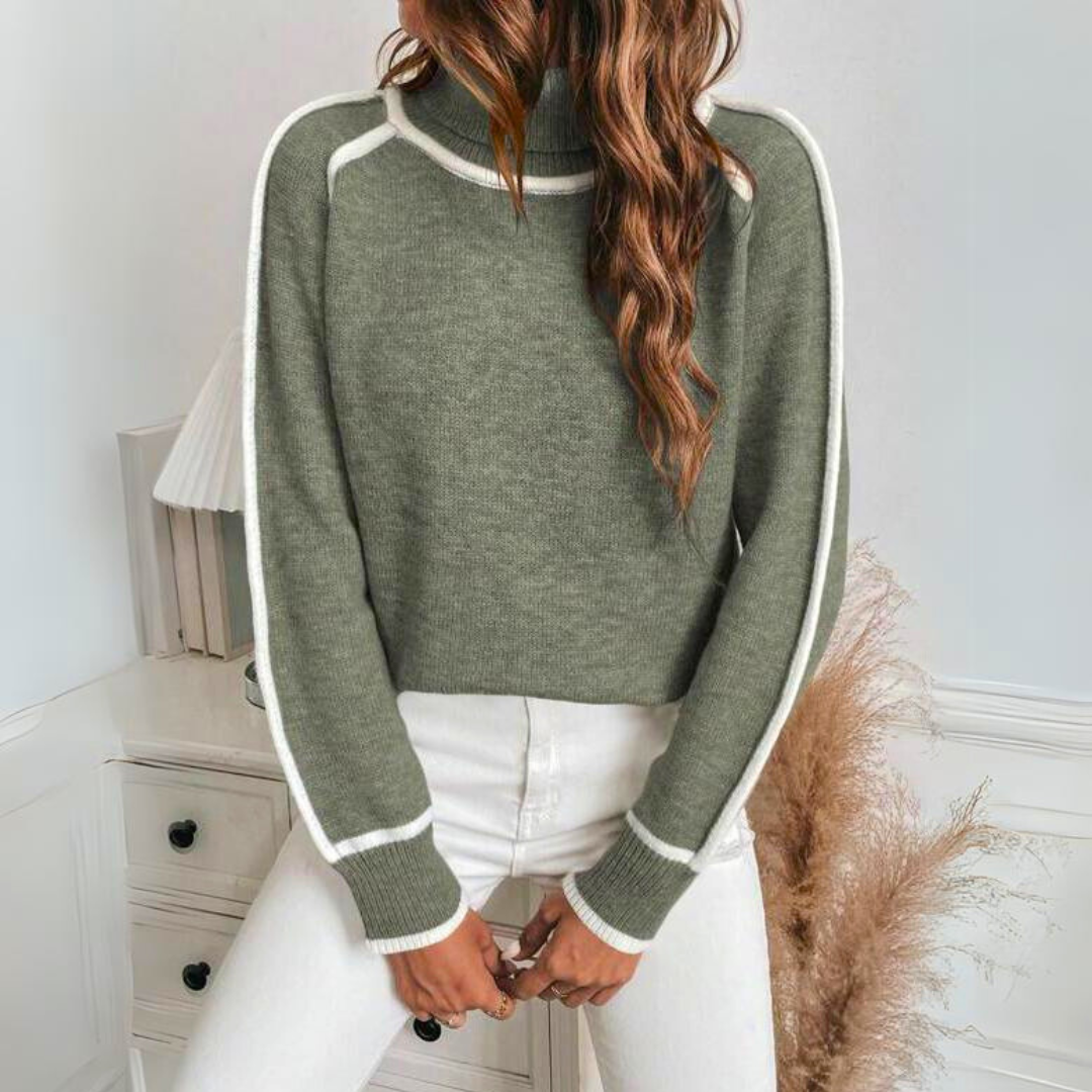 Luxuriöser olivgrüner Strickpullover