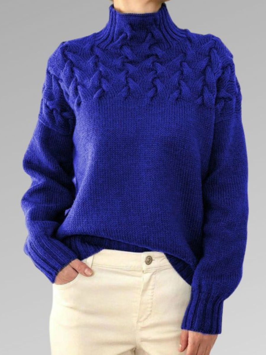 WW - Damen hochkragen Kabelstrickpullover