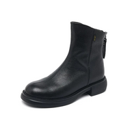 WW | Damen Stiefel Leder Ankle Boots mit Reißverschluss Hinten und Niedrigem Absatz