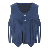 WW | Suede-Weste mit Fransen und Knopfdetail