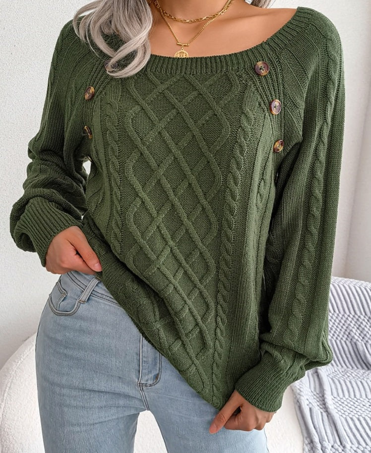 WW Pullover | Gestrickter eleganter Damen-Pullover mit Knöpfen und Rippenmotiv