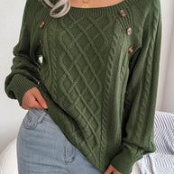 WW Pullover | Gestrickter eleganter Damen-Pullover mit Knöpfen und Rippenmotiv