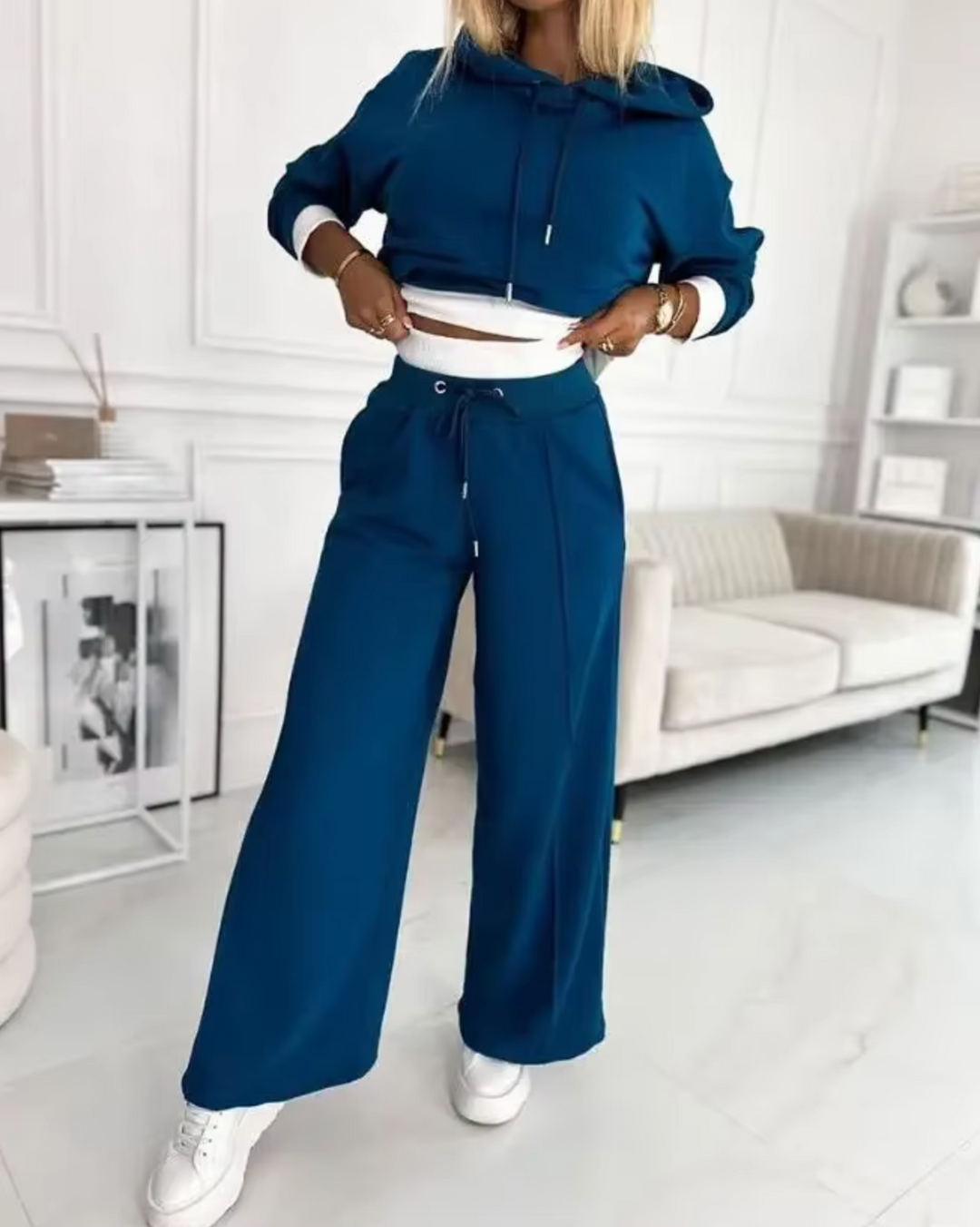 W&W Mode | Zweiteiliger Kapuzenpullover Und Hosenanzug Mit Weitem Bein