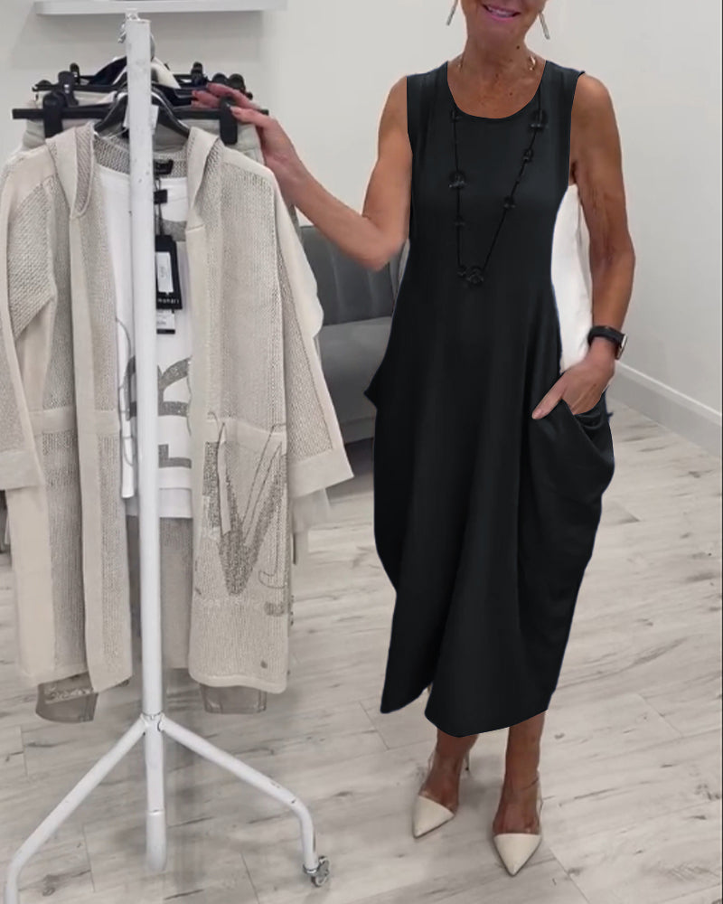 WW | Modisches Ärmelloses Patchworkkleid mit Tasche