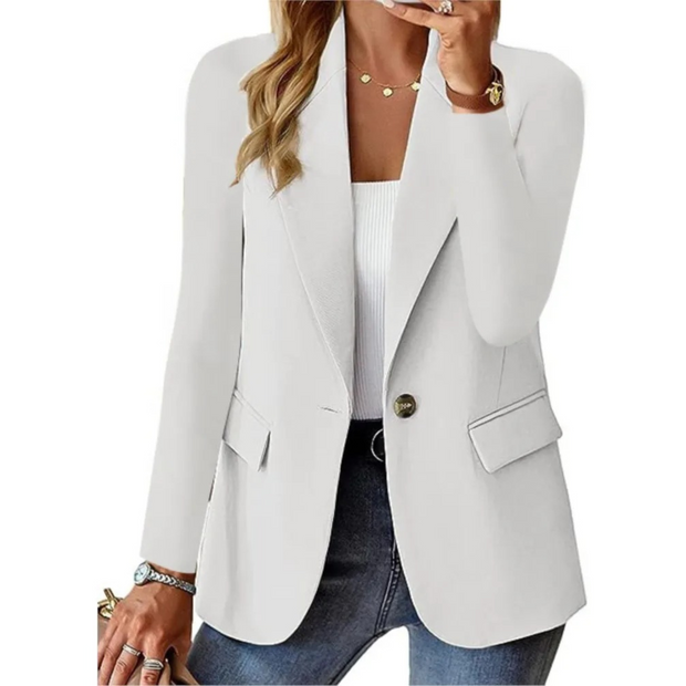 Solider Damen-Blazer mit langen Ärmeln und schmaler Taschenschnalle