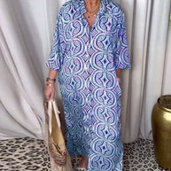 WW | Vintage Bedrucktes Maxikleid mit Reverstaschen