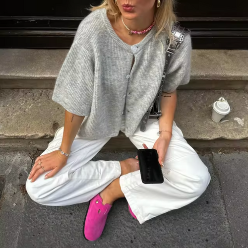 WW | Kurzes Strick Strickjacke Mit Knöpfen Für Damen