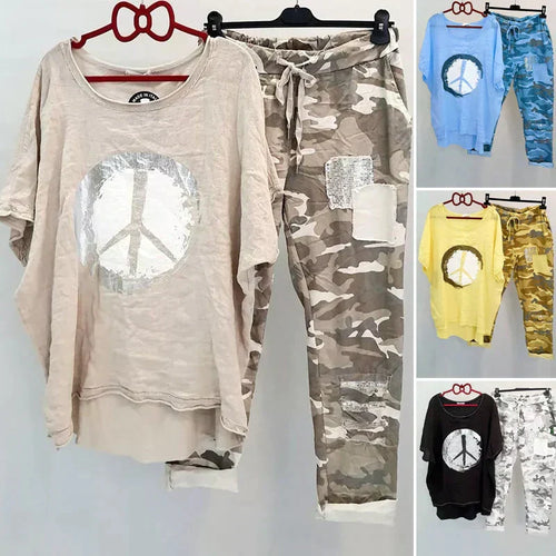 Damen zweiteiliges Outfit mit Camouflage-Muster