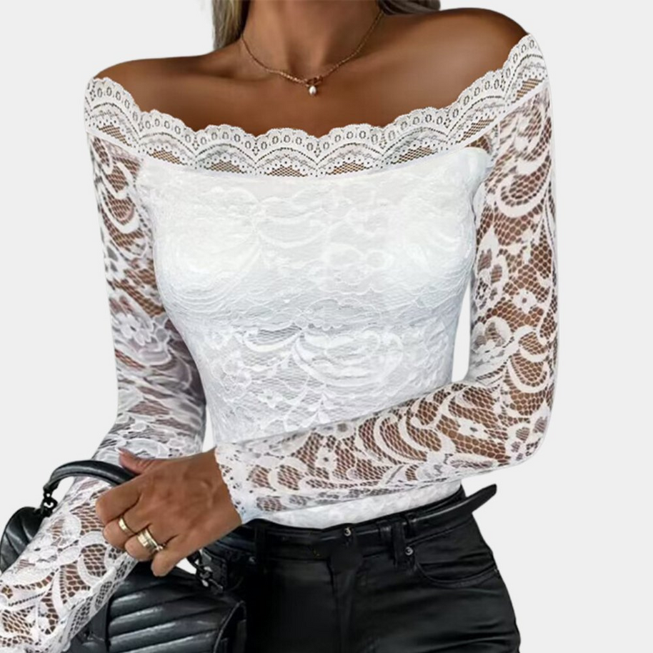 WW | Damen Top Stilvolles Off Shoulder Spitzen Shirt Top Für Frauen