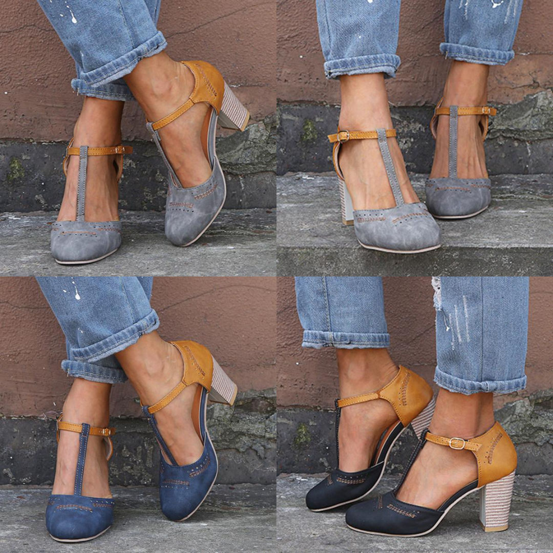 W&W Mode - Hochhackige Schuhe mit runder Zehe und spitzem Riemen