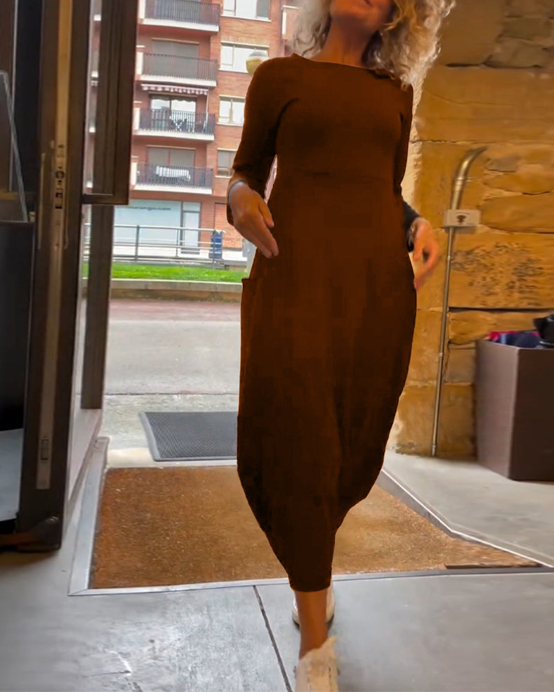 WW | Langarm schwarz Kleid mit Taschen