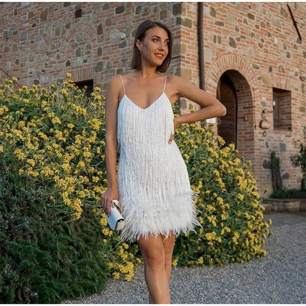 WW | Party-Ready - Kleid mit Federtasseln und Pailletten
