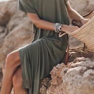 WW | Live For Today Kurze Ärmel Lässiges Schlitz Maxi Kleid