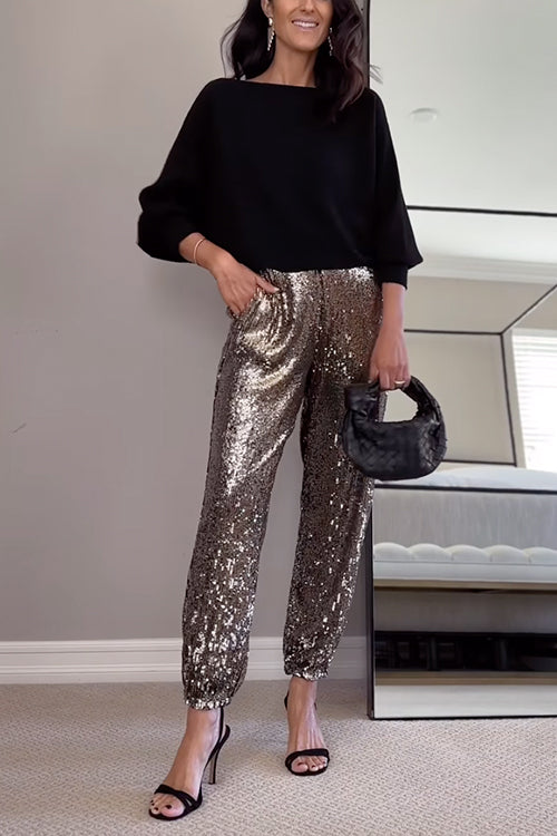 WW | Glam High Rise Glitzernde Pailletten Jogginghosen
