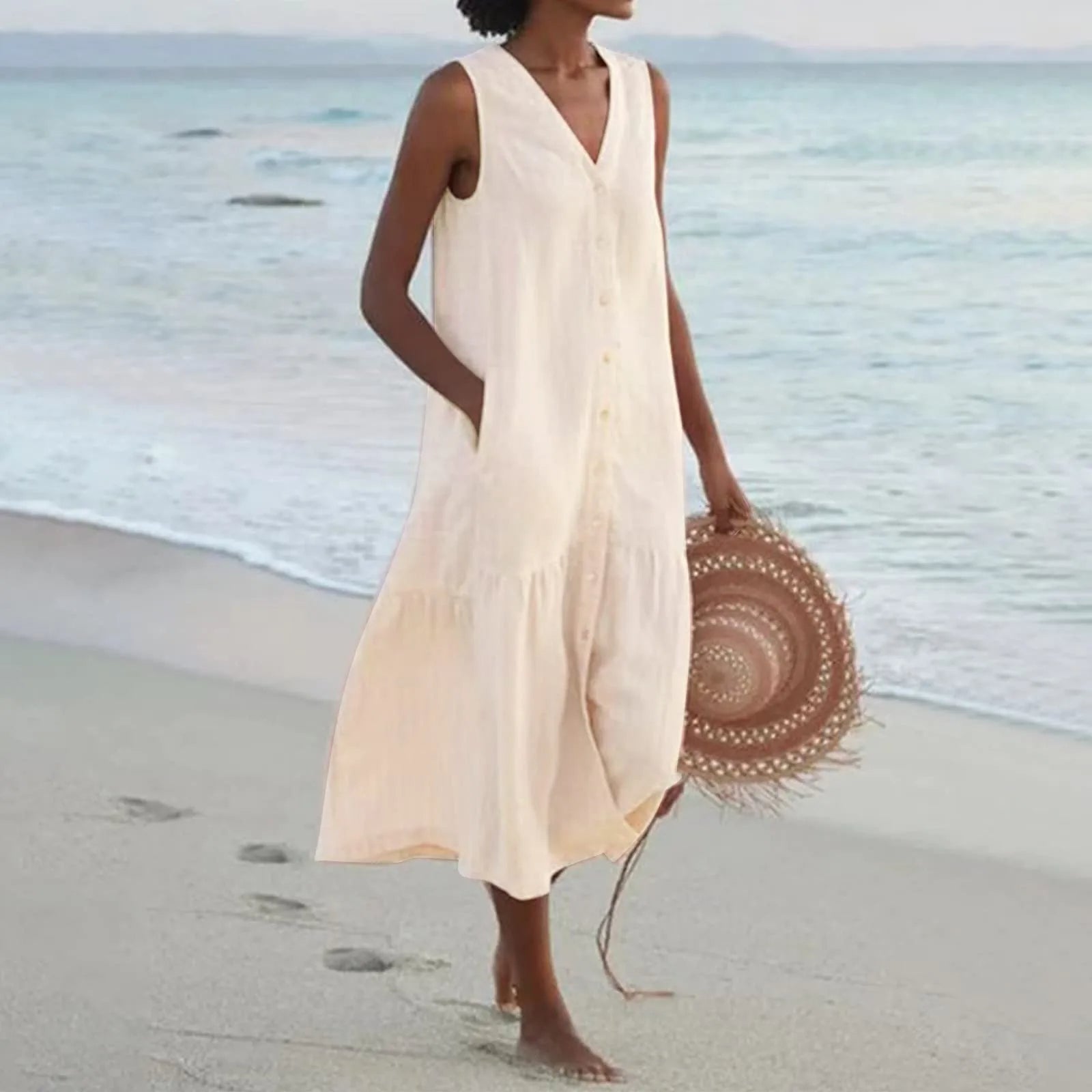 WW | V-Ausschnitt Leinen Kleid