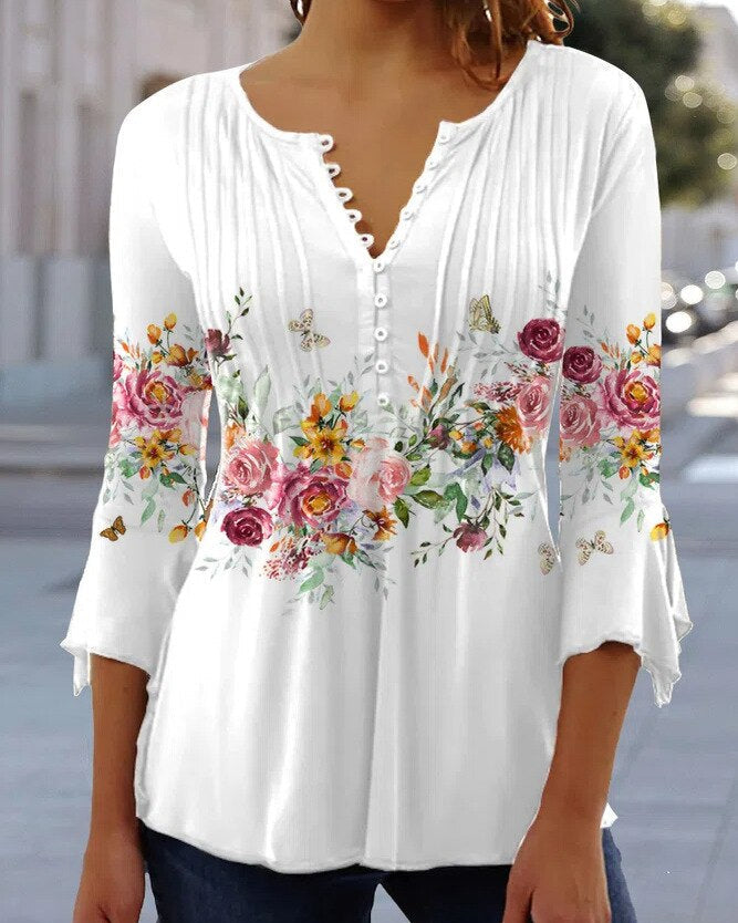 W&W Mode | Blumen gestickte Bluse mit Ärmeln für Frauen