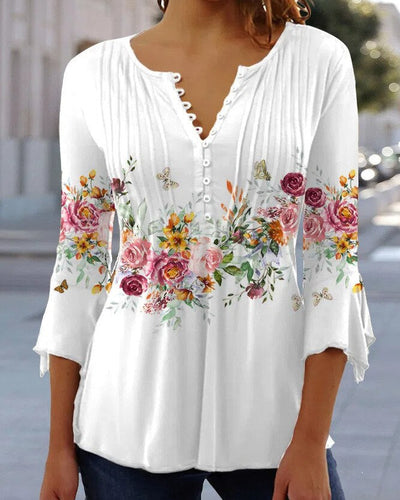 WW | Blumen gestickte Bluse mit Ärmeln für Frauen