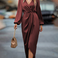 WW | V-Ausschnitt Kleid mit Laternenärmel für Damen