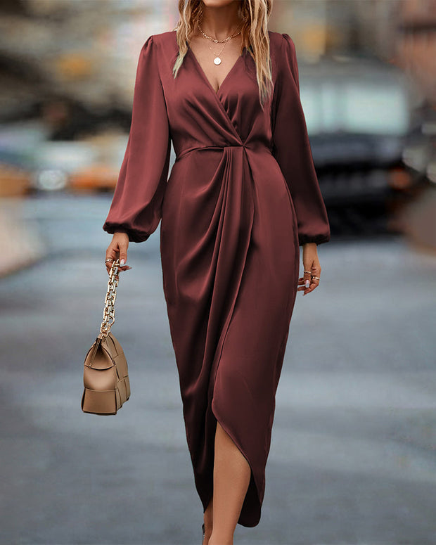 WW | V-Ausschnitt Kleid mit Laternenärmel für Damen