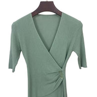 WW | Casual V-Ausschnitt Unifarben Stricktop Grün