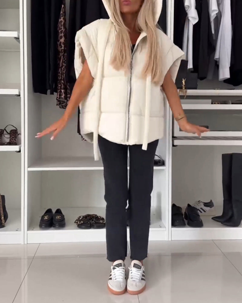 WW | Jacken mit Kapuze Einfarbig Reißverschluss und Kurzen Ärmeln