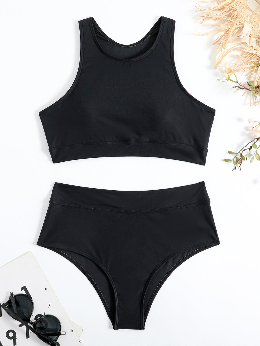 WW | Damen Sportlicher High Waist Bikini Frauen Schwimmbekleidung