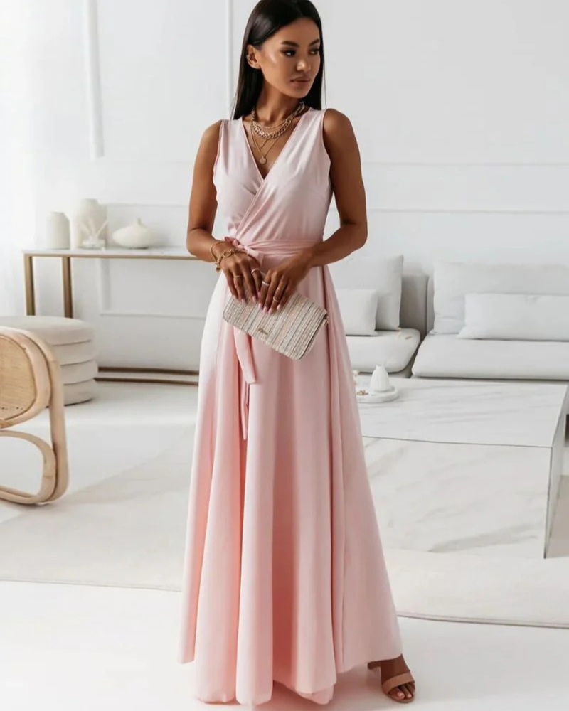 WW | Langes V-Ausschnitt Kleid für Damen Maxi