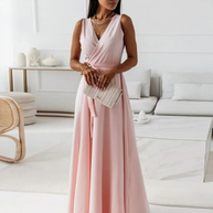 WW | Langes V-Ausschnitt Kleid für Damen Maxi