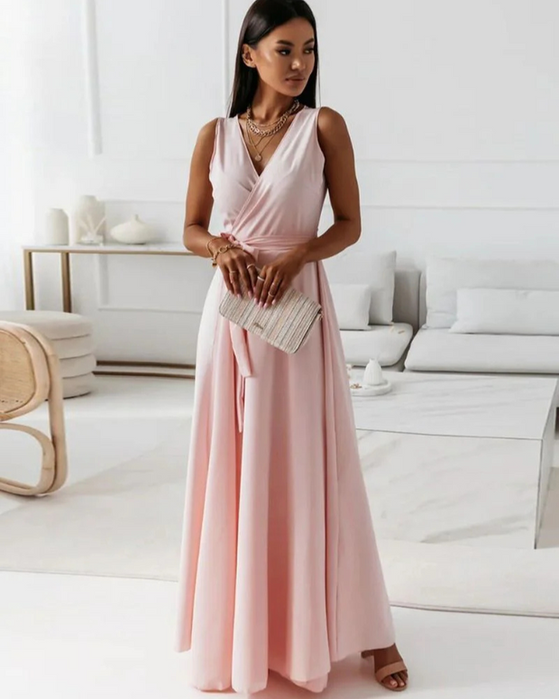 WW | Langes V-Ausschnitt Kleid für Damen Maxi