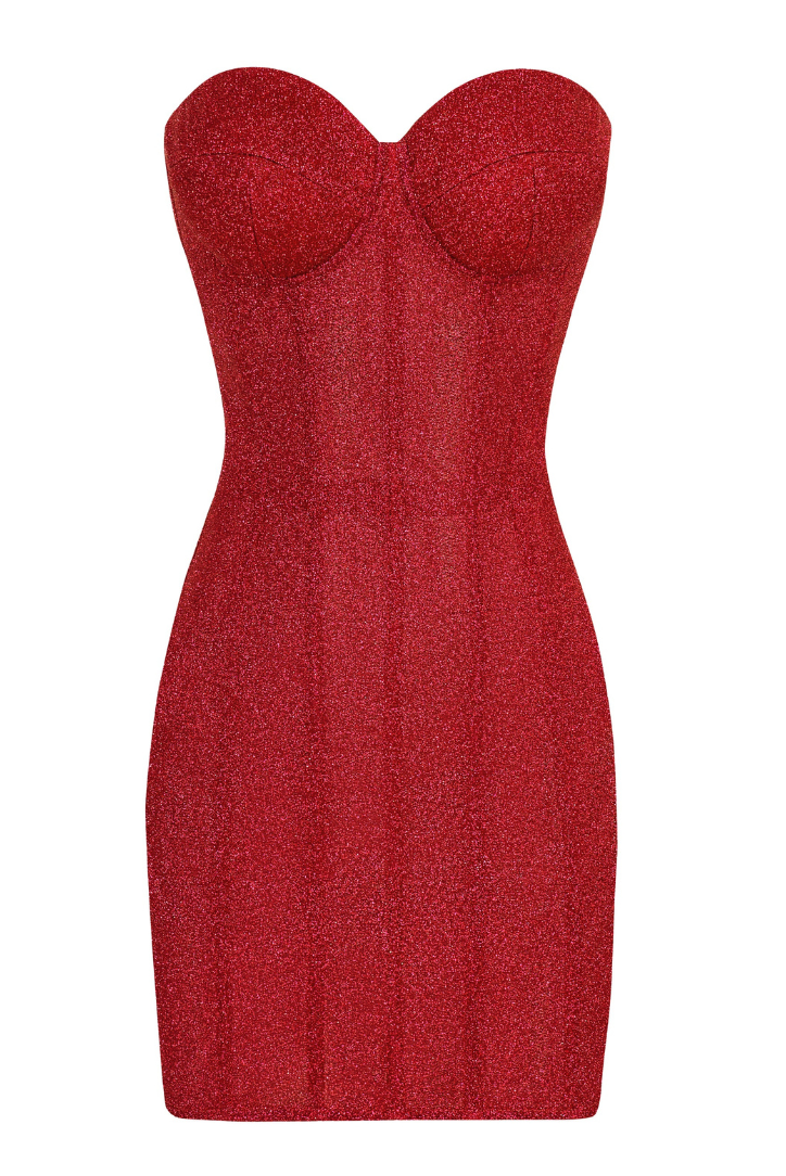 WW | Trägerlos Glitzer Rot Korsett Mini Kleid