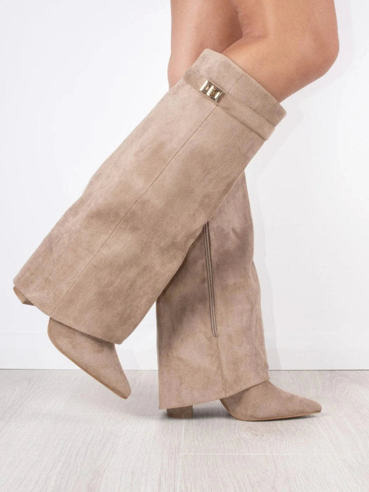 W&W Mode | Elegante Damenstiefel Aus Hochwertigem Suede Mit Goldenen Akzenten