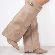 WW | Elegante Damenstiefel Aus Hochwertigem Suede Mit Goldenen Akzenten
