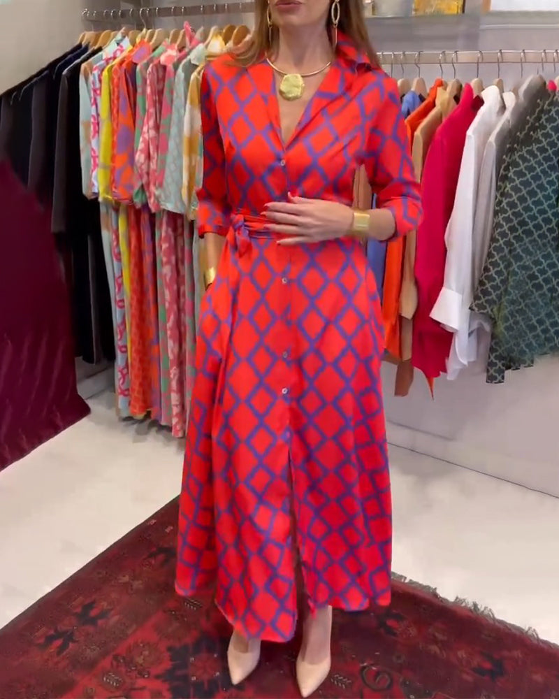 WW | Hemdkleid mit V-Ausschnitt und 3/4 Ärmeln
