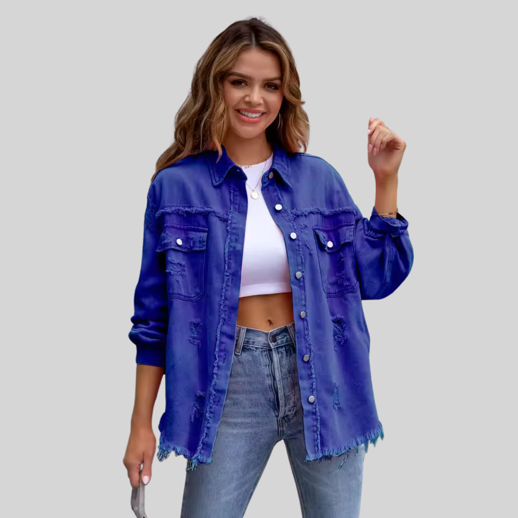 WW | Damen Fransen Jeanshemdjacke Trendy Und Bequem Für Frauen