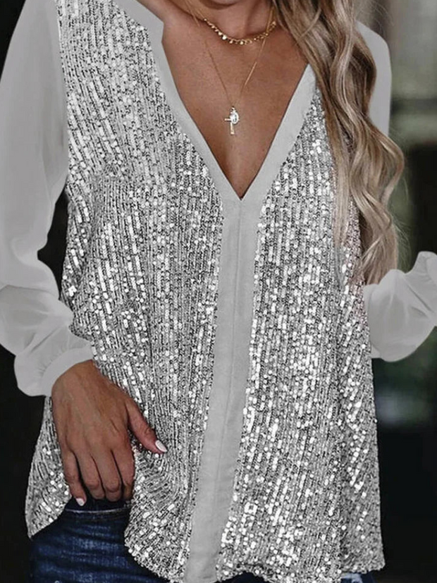 WW | Locker Fallende Damenbluse Mit V-Ausschnitt Elegantes Top
